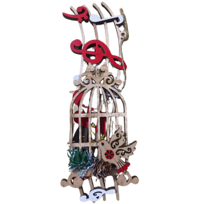 NT - ENFEITE DE MADEIRA NOTAS MUSICAIS C/GAIOLA - NTA01076