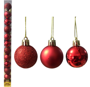 NT - BOLA DE NATAL VERMELHA MISTA 4CM TUBO C/ 12UNID - ZC533