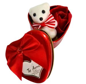 CORAÇÃO C/1 BOTÃO DE ROSA E URSINHO 7CM - MG-9615